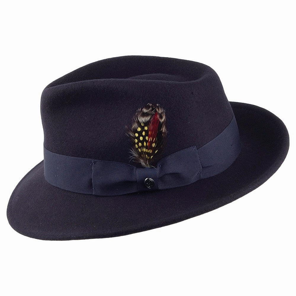 Crushable C-Crown Wool Felt Fedora Hat - Navy Blue