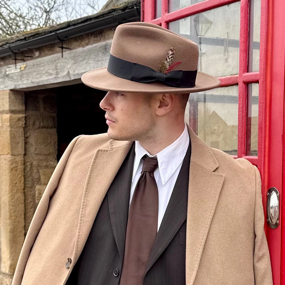 Crushable C-Crown Wool Felt Fedora Hat - Pecan