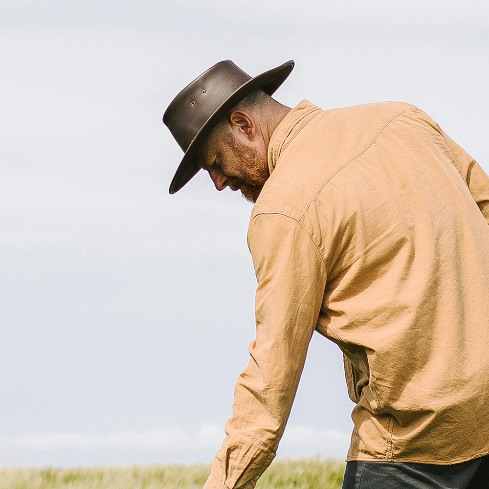 Crushable Leather Outback Hat - Brown