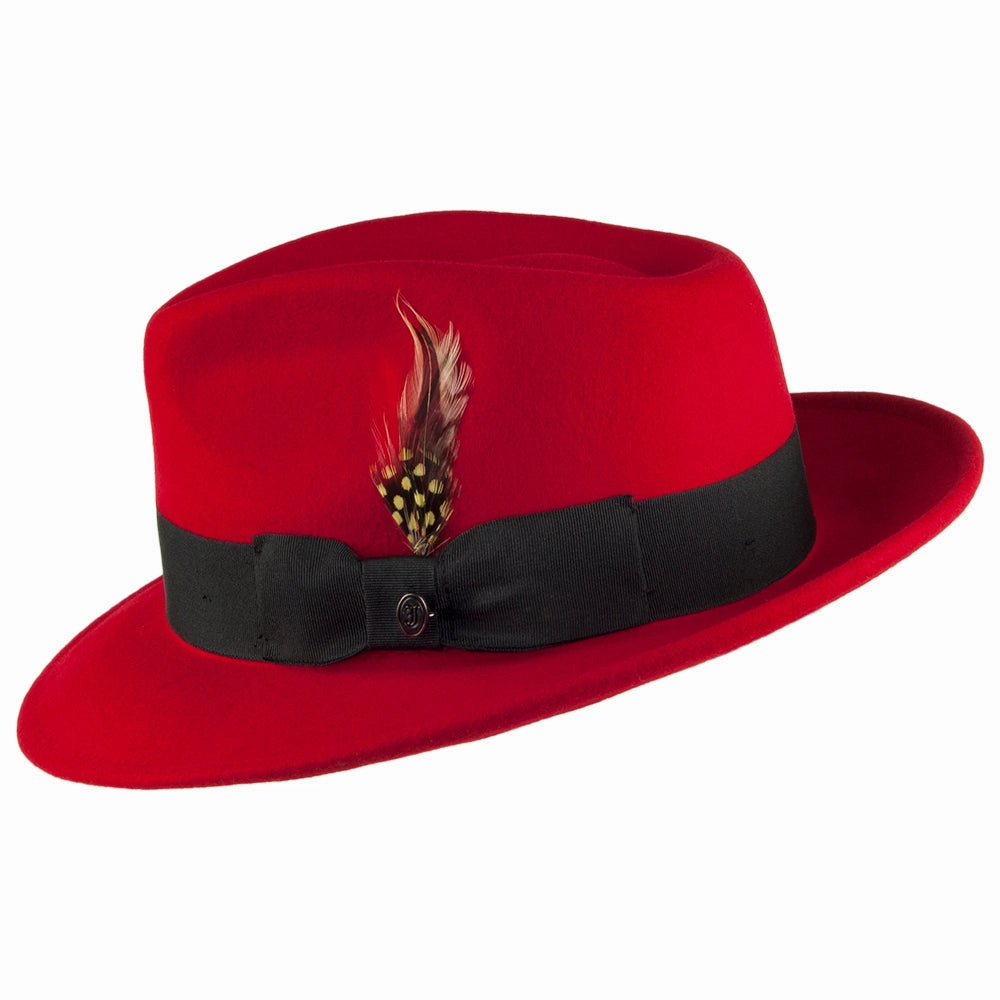 Crushable Pachuco C-Crown Wool Felt Fedora Hat - Red