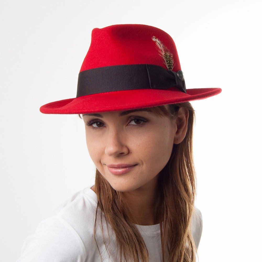 Crushable Pachuco C-Crown Wool Felt Fedora Hat - Red