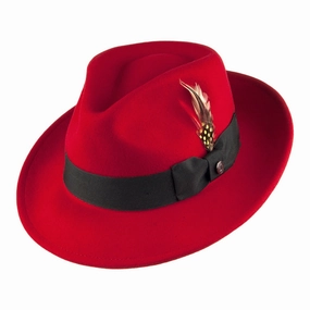 Crushable Pachuco C-Crown Wool Felt Fedora Hat - Red