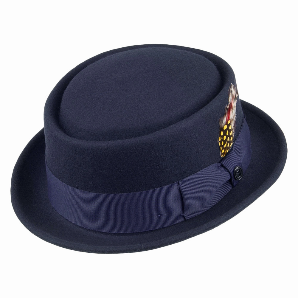 Crushable Wool Pork Pie Hat - Navy Blue