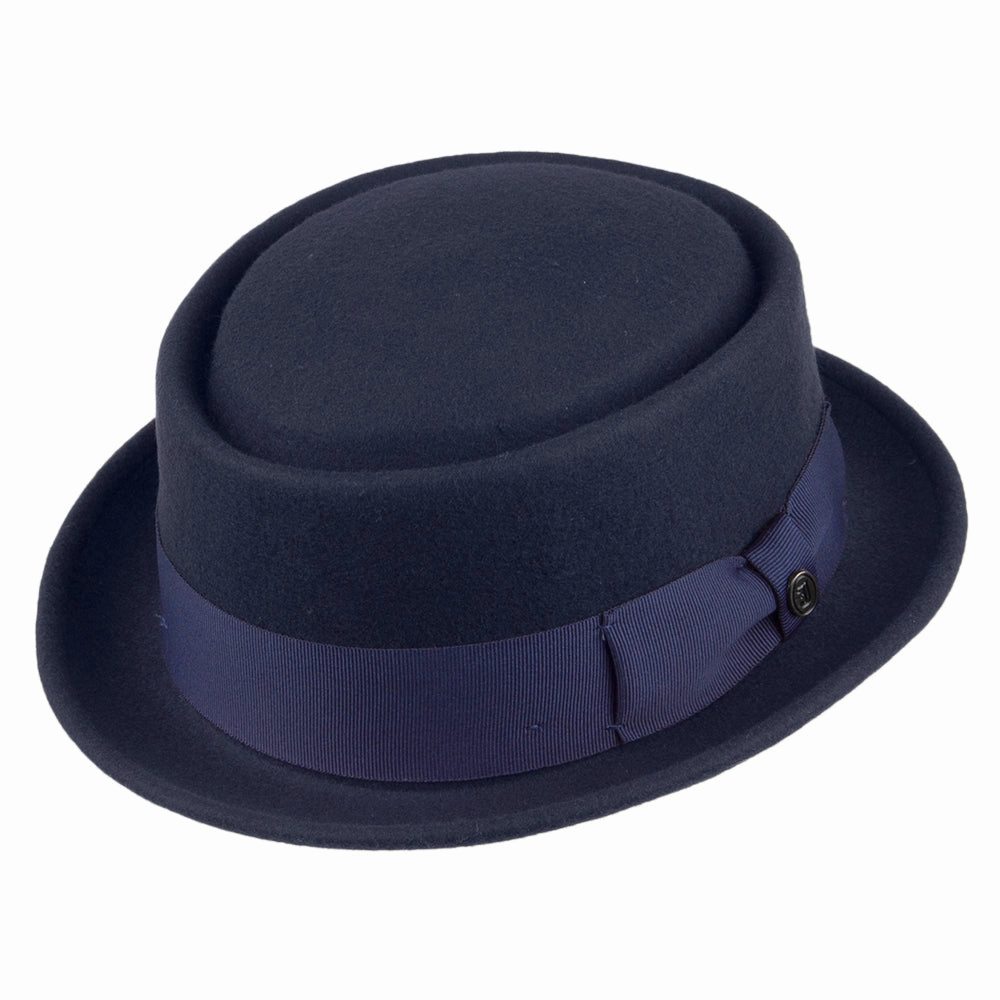 Crushable Wool Pork Pie Hat - Navy Blue