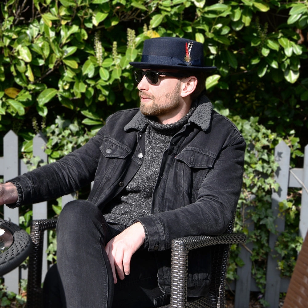 Crushable Wool Pork Pie Hat - Navy Blue