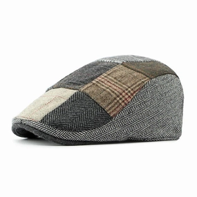 Davison Gray Herringbone Patchwork Flat Cap