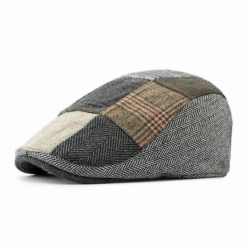 Davison Gray Herringbone Patchwork Flat Cap