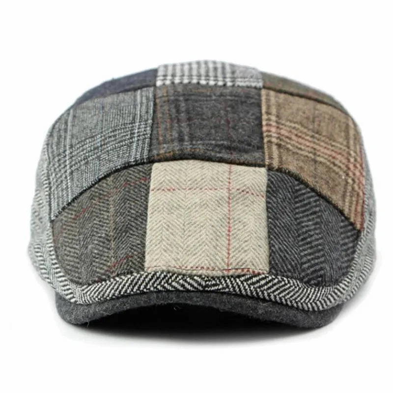 Davison Gray Herringbone Patchwork Flat Cap