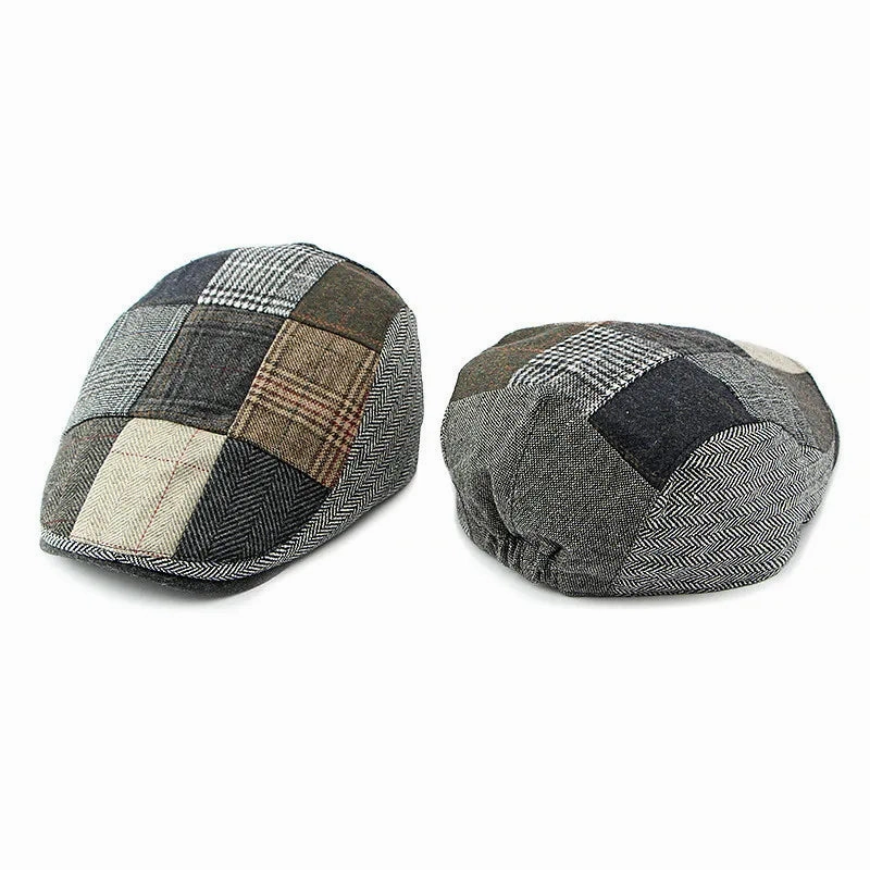 Davison Gray Herringbone Patchwork Flat Cap