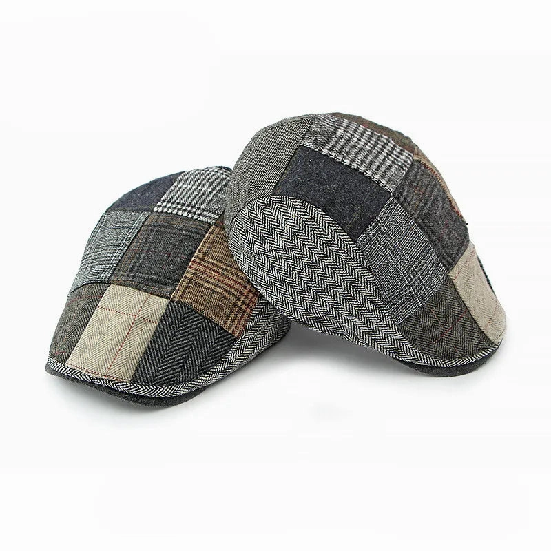 Davison Gray Herringbone Patchwork Flat Cap