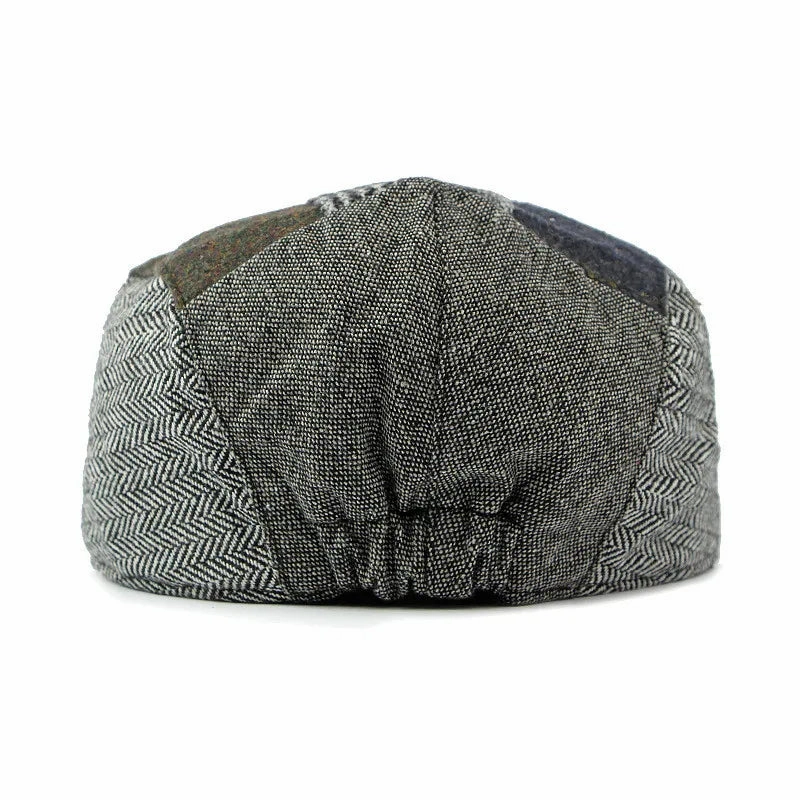 Davison Gray Herringbone Patchwork Flat Cap