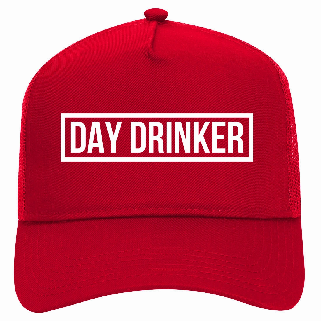 Day Drinker Box Logo Retro Adult 5 Panel Mesh Trucker Hat