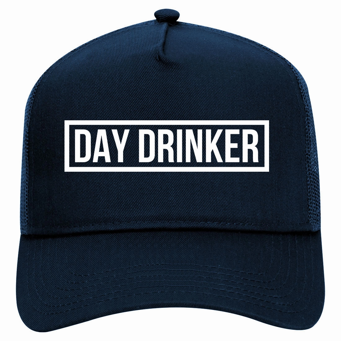 Day Drinker Box Logo Retro Adult 5 Panel Mesh Trucker Hat