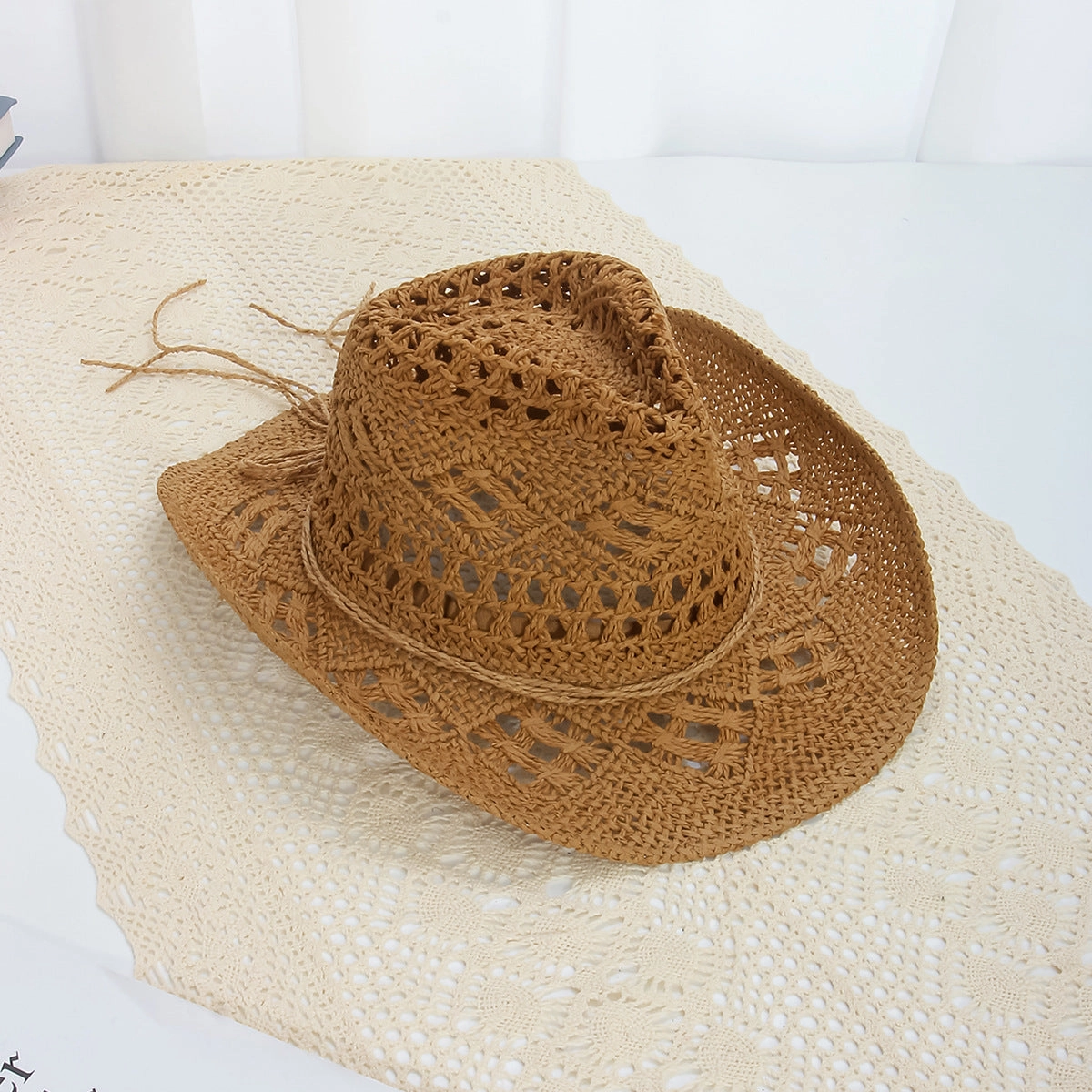 Denim Straw Wide Brim Beach Hat