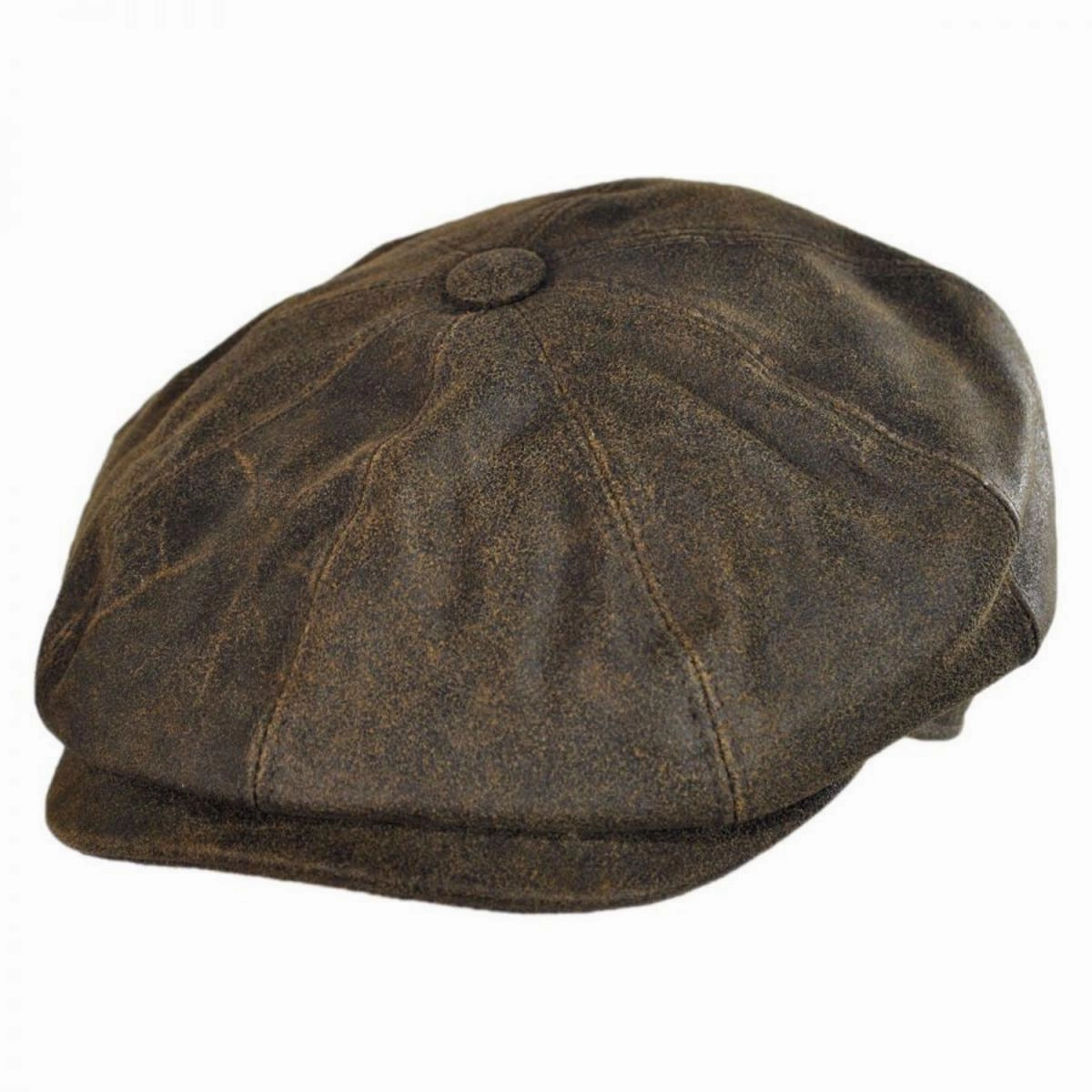 Distressed Leather Newsboy Cap
