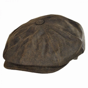 Distressed Leather Newsboy Cap
