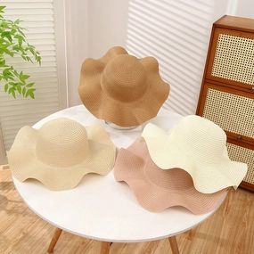 DIY Straw Hat Blank Big Brim Woven Wavy Sun Protection