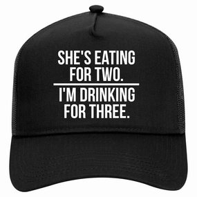 Drinking For Three Funny Pregnancy Announcement Retro Adult 5 Panel Mesh Trucker Hat
