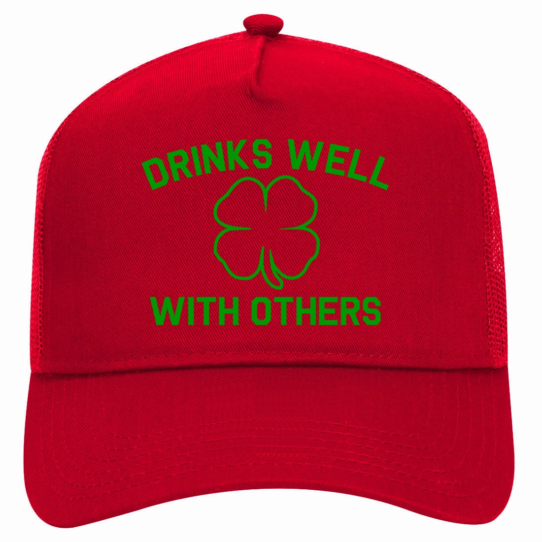 Drinks Well With Others St Patricks Day Retro Adult 5 Panel Mesh Trucker Hat