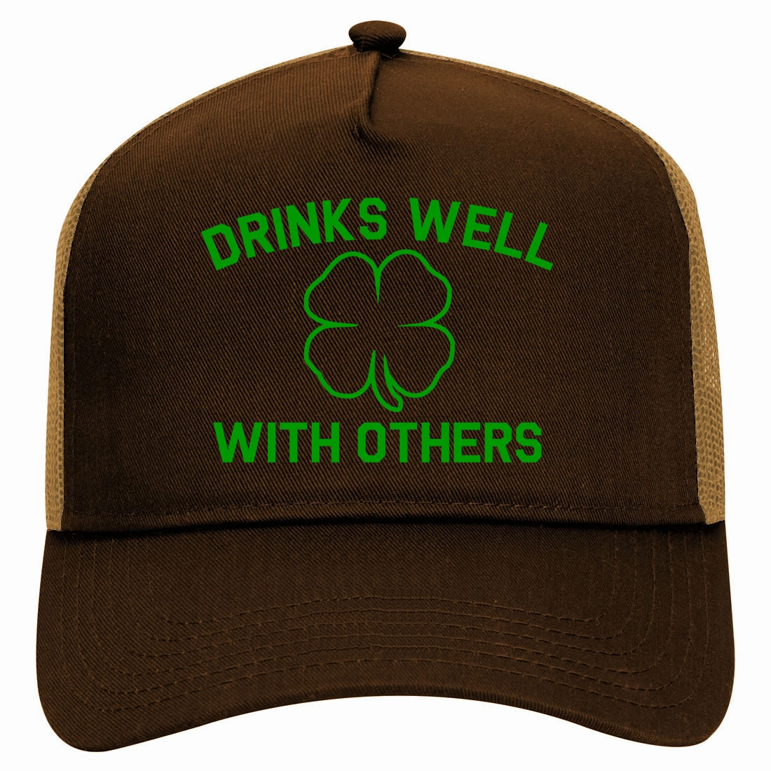 Drinks Well With Others St Patricks Day Retro Adult 5 Panel Mesh Trucker Hat