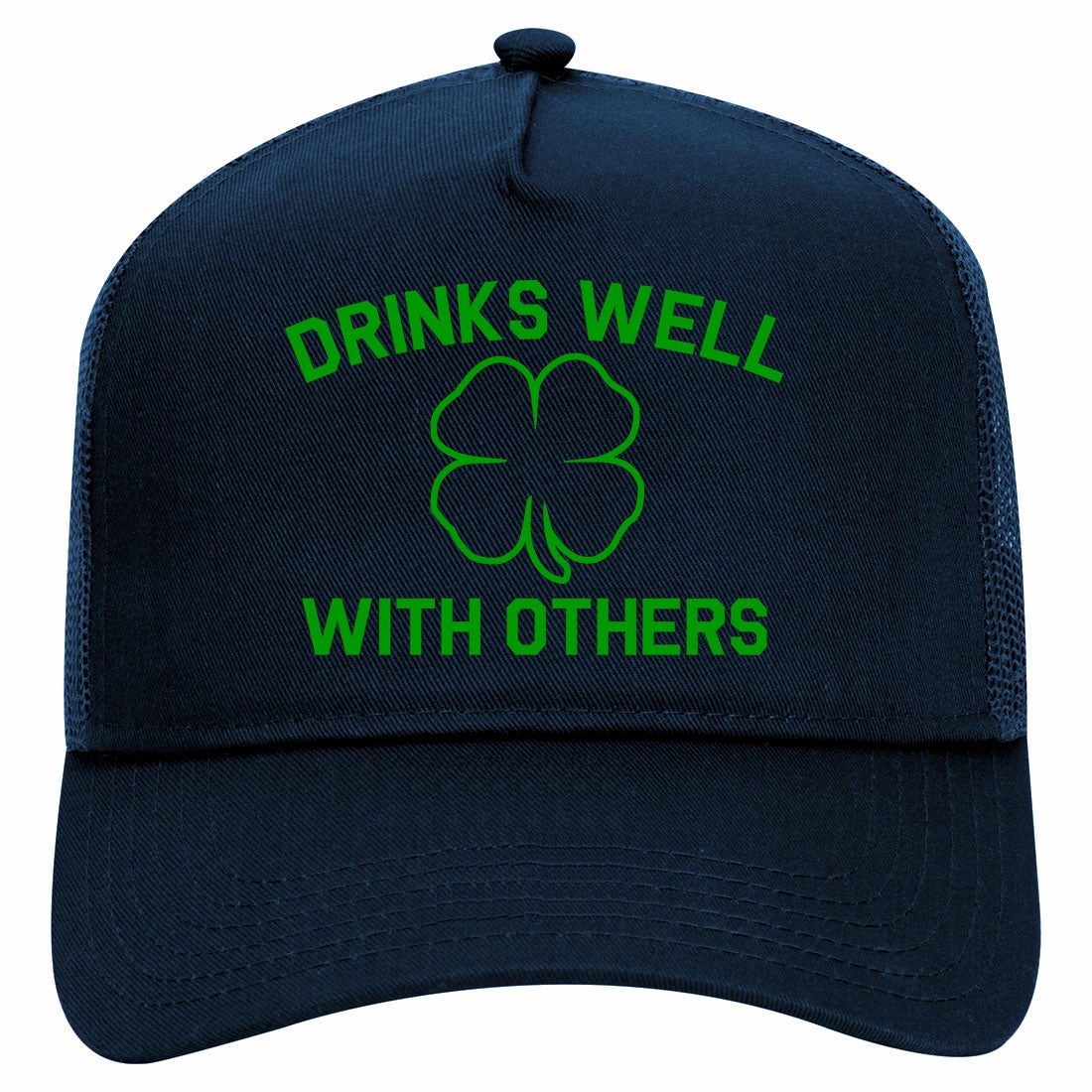 Drinks Well With Others St Patricks Day Retro Adult 5 Panel Mesh Trucker Hat