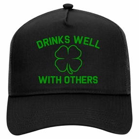 Drinks Well With Others St Patricks Day Retro Adult 5 Panel Mesh Trucker Hat