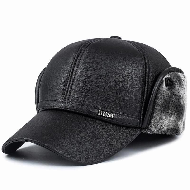 Earflaps Lined Leather Baseball Cap