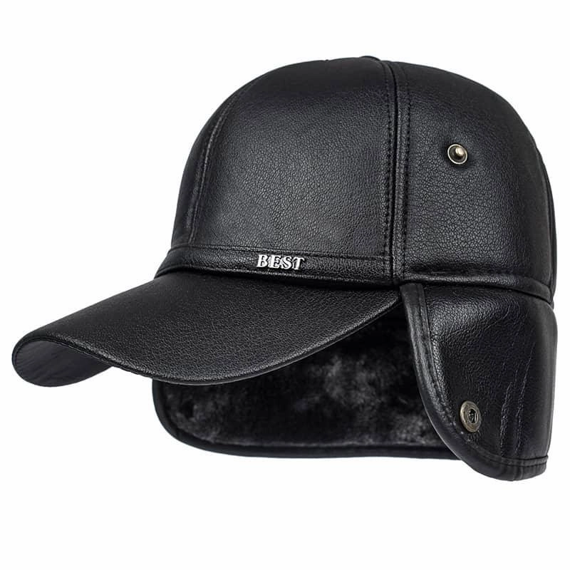 Earflaps Lined Leather Baseball Cap