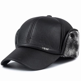 Earflaps Lined Leather Baseball Cap