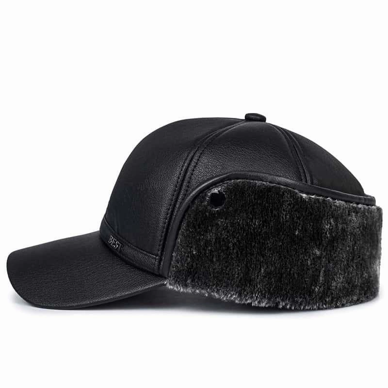 Earflaps Lined Leather Baseball Cap