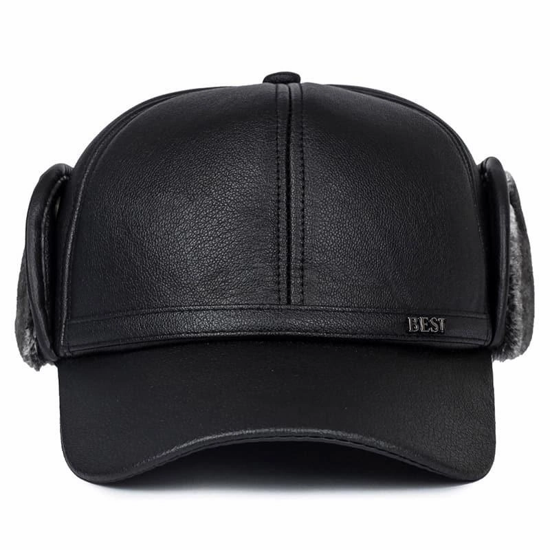 Earflaps Lined Leather Baseball Cap