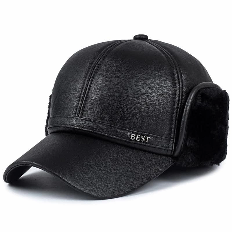 Earflaps Lined Leather Baseball Cap