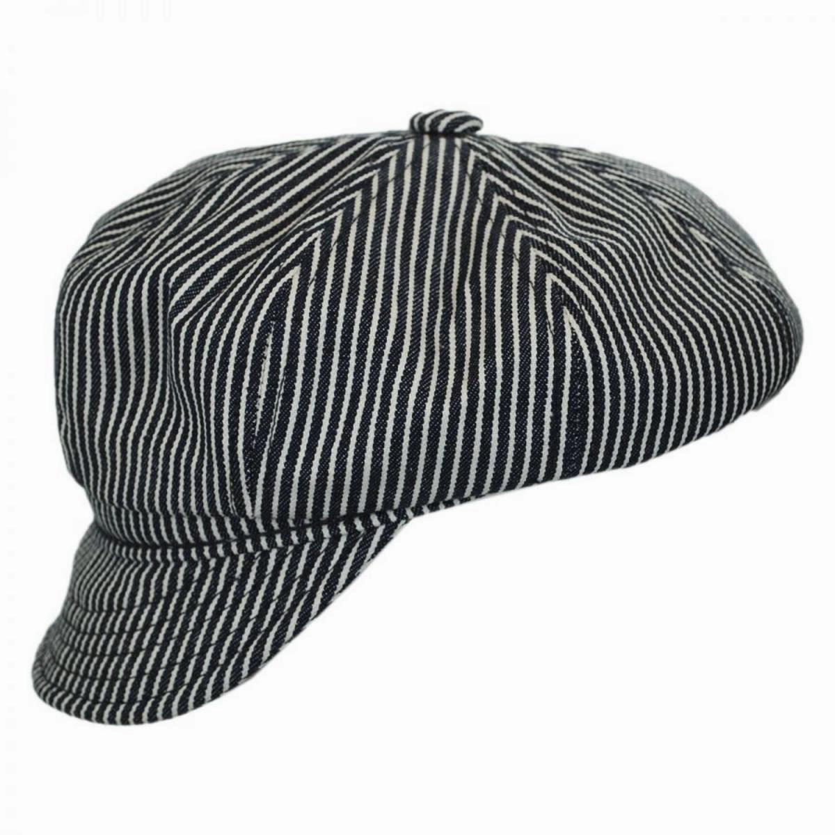 Engineer Striped Cotton Newsboy Cap