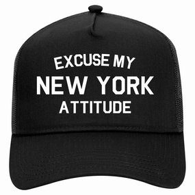Excuse My New York Attitude Retro Adult 5 Panel Mesh Trucker Hat