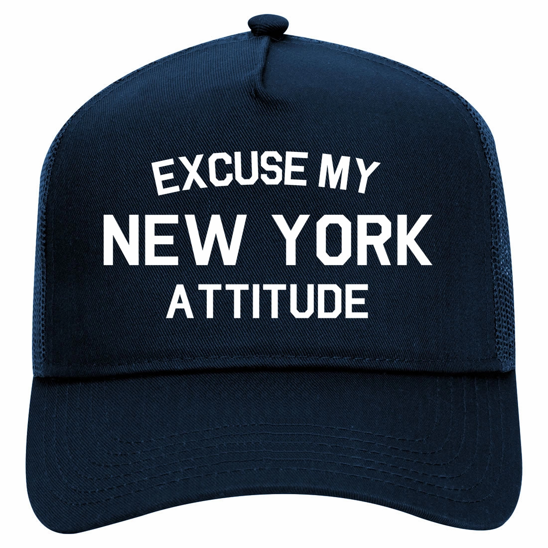 Excuse My New York Attitude Retro Adult 5 Panel Mesh Trucker Hat