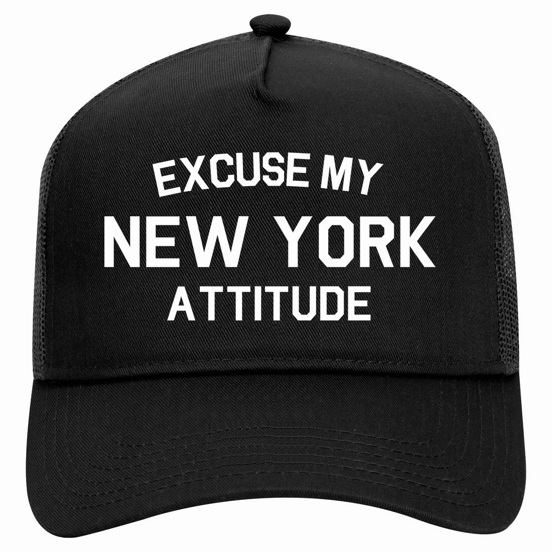 Excuse My New York Attitude Retro Adult 5 Panel Mesh Trucker Hat