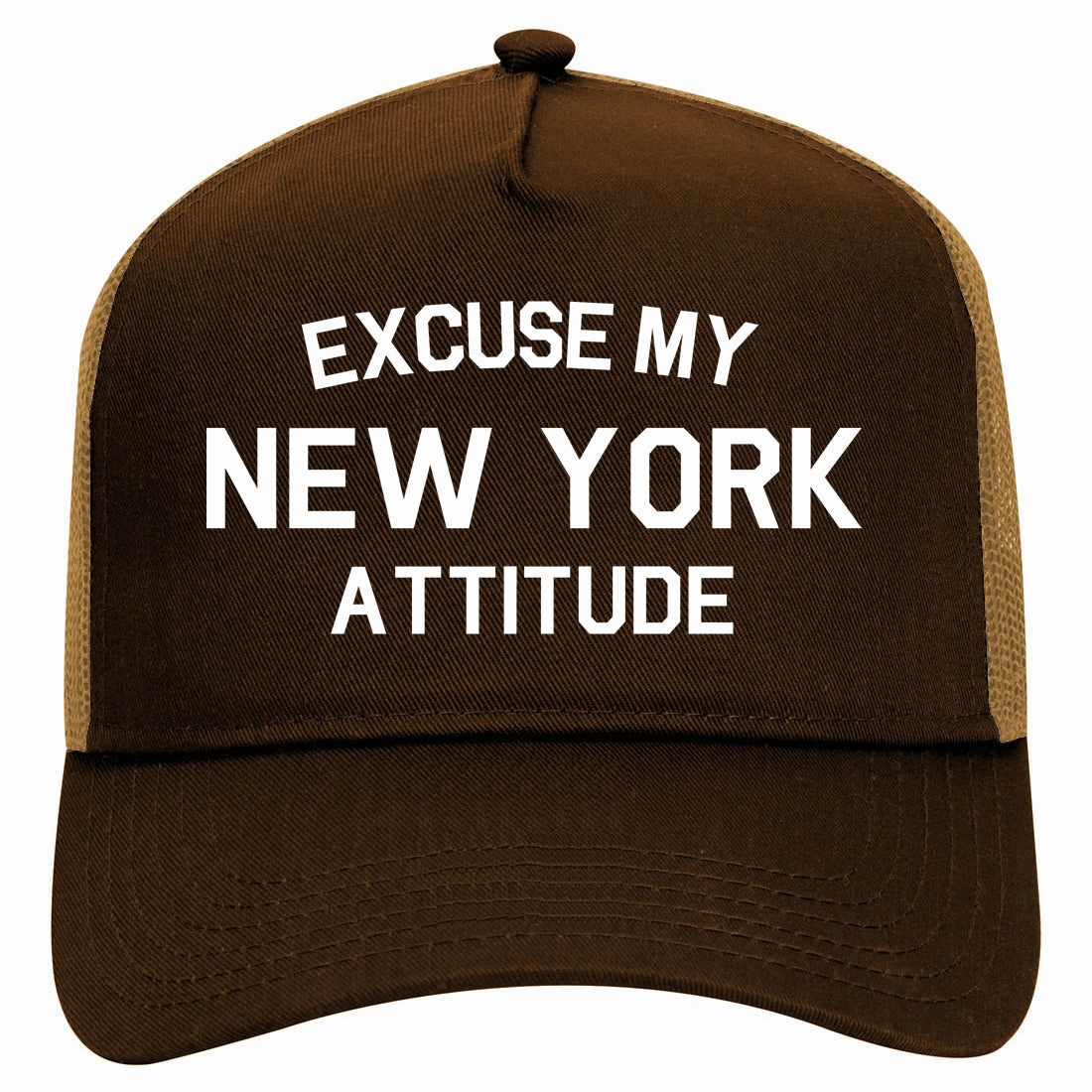 Excuse My New York Attitude Retro Adult 5 Panel Mesh Trucker Hat