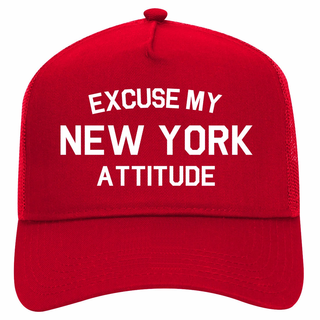 Excuse My New York Attitude Retro Adult 5 Panel Mesh Trucker Hat