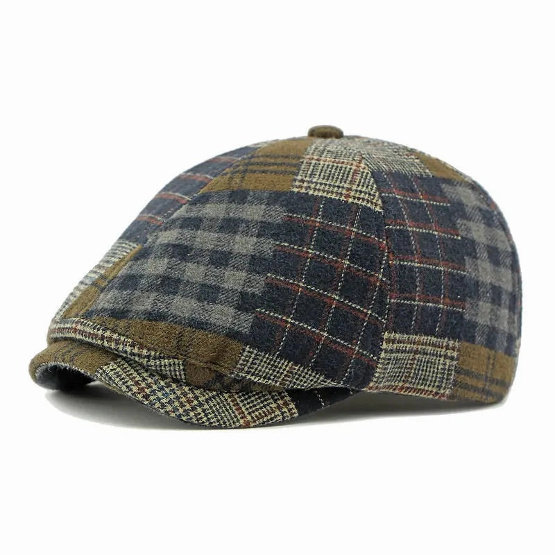 Eynon Plaid Patchwork Flat Cap