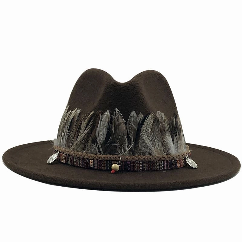 Feathers Belt Wool Fedora Hat