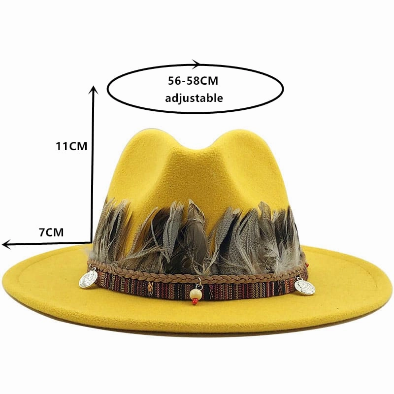 Feathers Belt Wool Fedora Hat