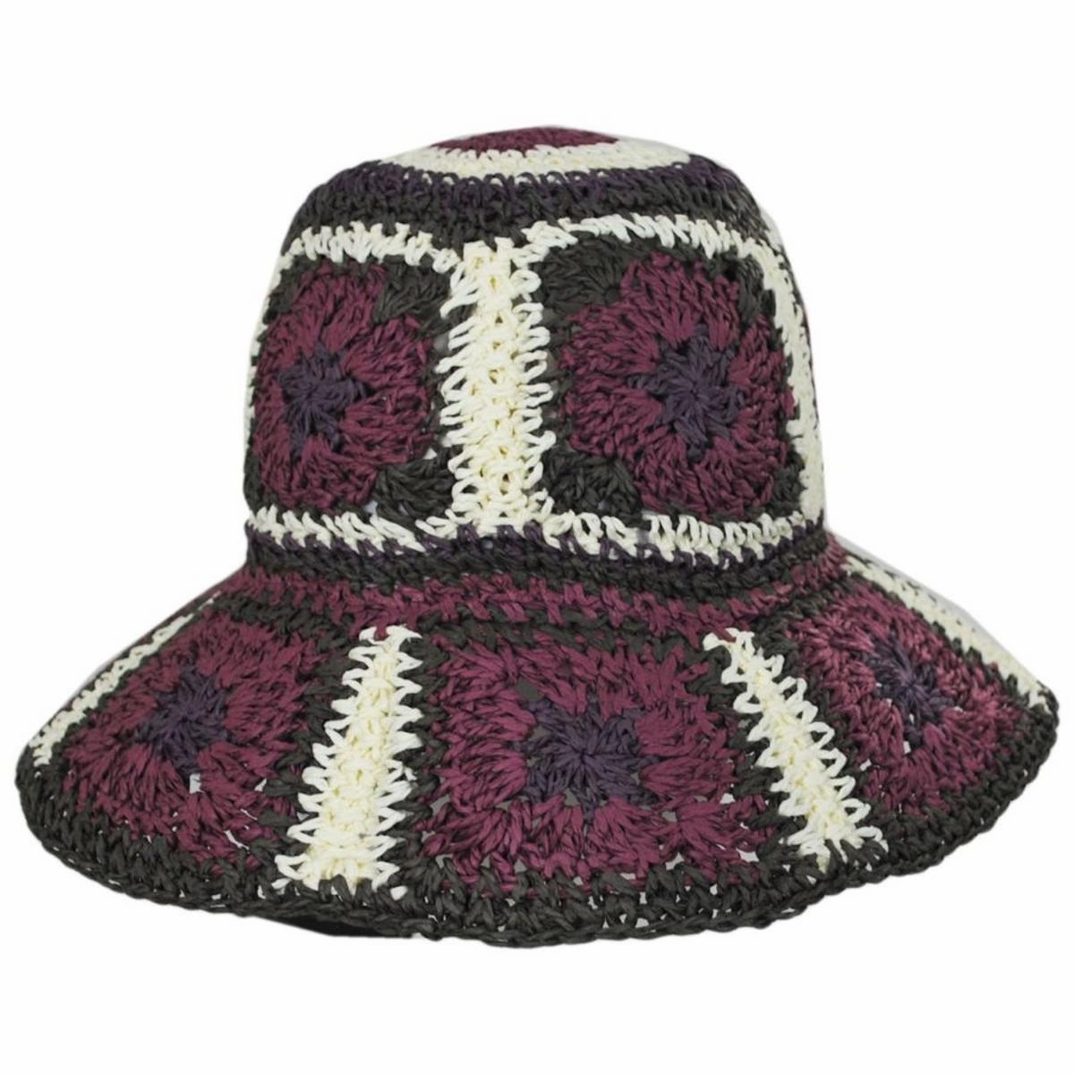 Fergie Granny Square Hand Crochet Toyo Straw Bucket Hat