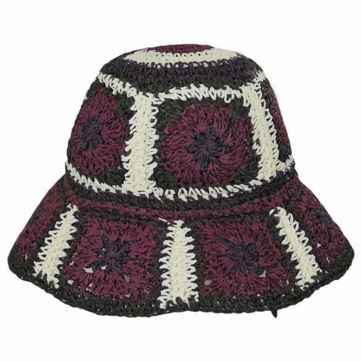 Fergie Granny Square Hand Crochet Toyo Straw Bucket Hat