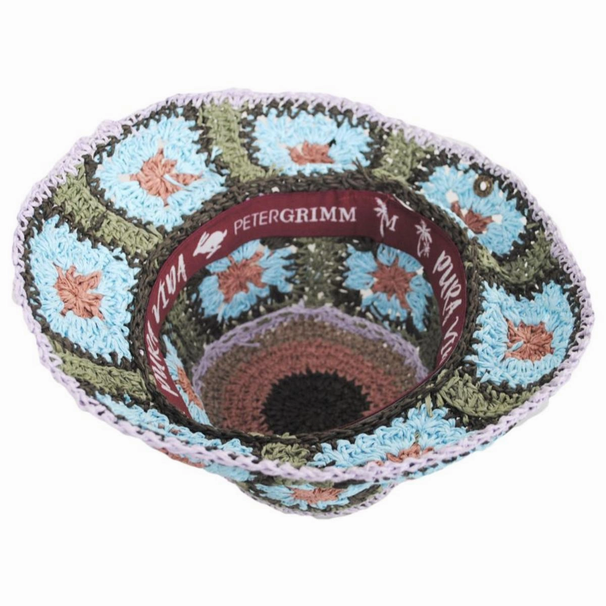 Fergie Granny Square Hand Crochet Toyo Straw Bucket Hat