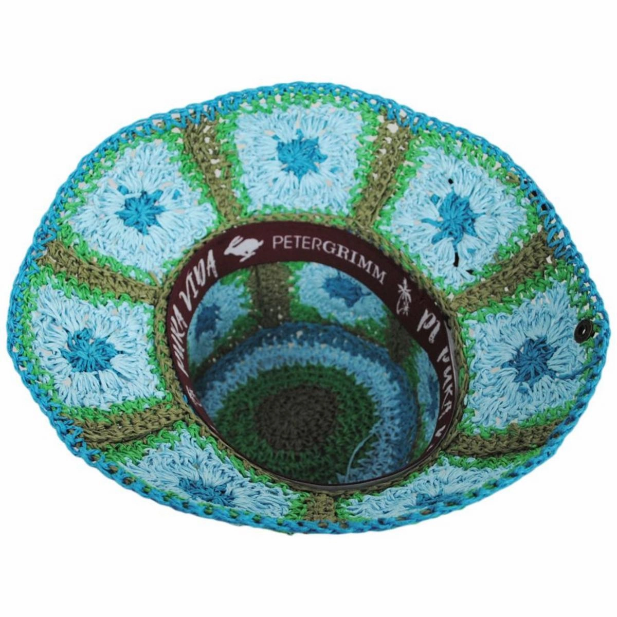 Fergie Granny Square Hand Crochet Toyo Straw Bucket Hat