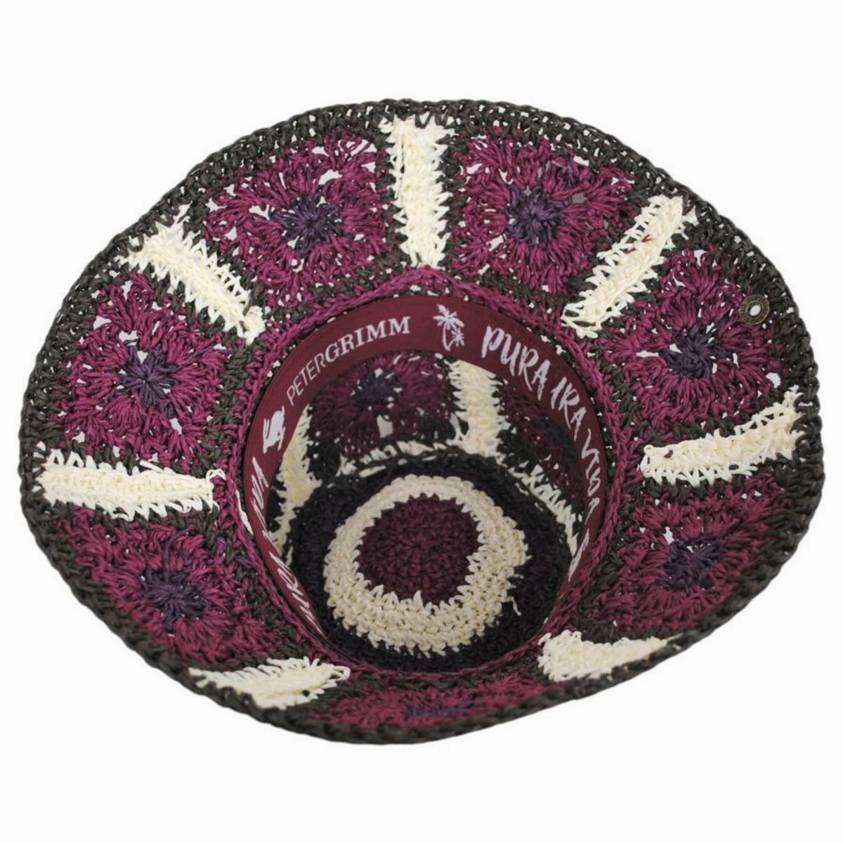 Fergie Granny Square Hand Crochet Toyo Straw Bucket Hat