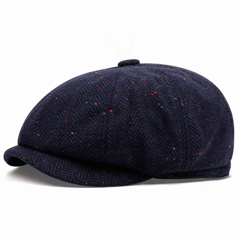 Flecked Herringbone Wool Newsboy Cap