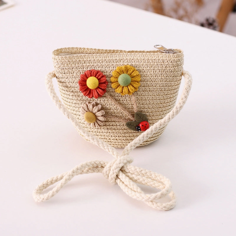 Floral Family Straw Hat Bag Set Summer Outdoor Fresh Beach Sun