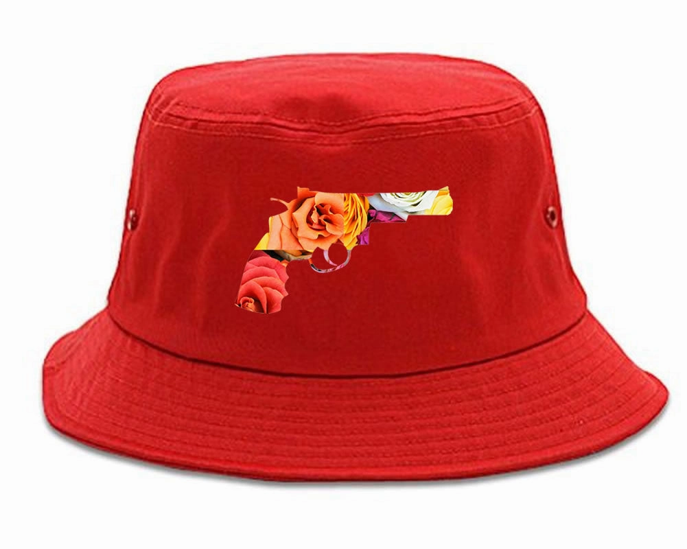 Floral Gun Flower Print Colt 45 Revolver Bucket Hat