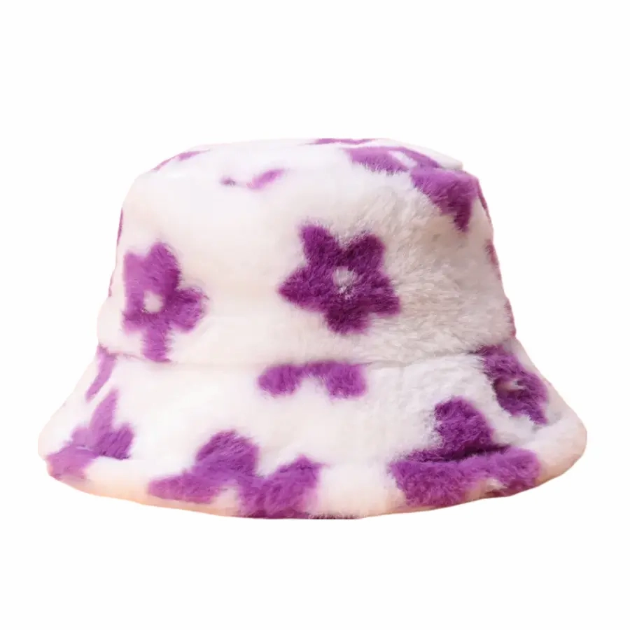 Flowers Winter Fur Bucket Hat
